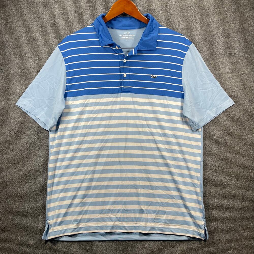 Vineyard Vines Performance Polo Shirt Men's Large Blue Striped Casual Striped